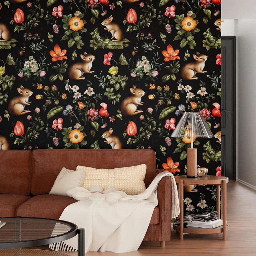 Squirrels Wallpaper Peel and Stick Forest Animals Wallpaper Fairytale Contact Paper for Kid’s Rooms Boho Self Adhesive Wall Mural for Cabinets Shelf Walls Decor 17.5in x 118in