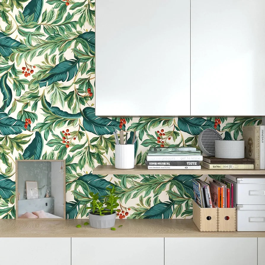 Tropical Wallpaper Peel and Stick Boho Palm Leaves Wallpaper Self Adhesive Green Contact Paper Rainforest Leaf Wall Paper Home Decor for Bedroom Walls Desk Cabinet