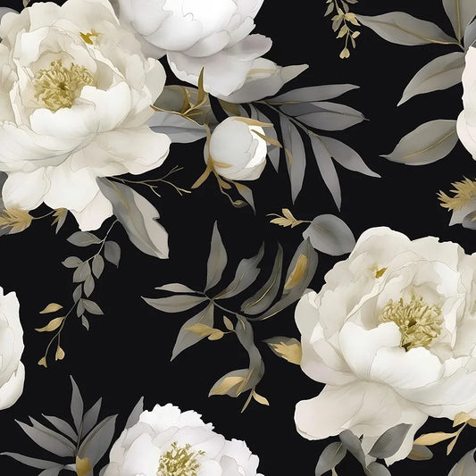 Dark Floral Wallpaper Peel and Stick Boho Wallpaper 17.5in x 118in White Floral Contact Paper Self Adhesive Waterproof Vintage Flowers Wall Paper for Bedroom Walls Countertop