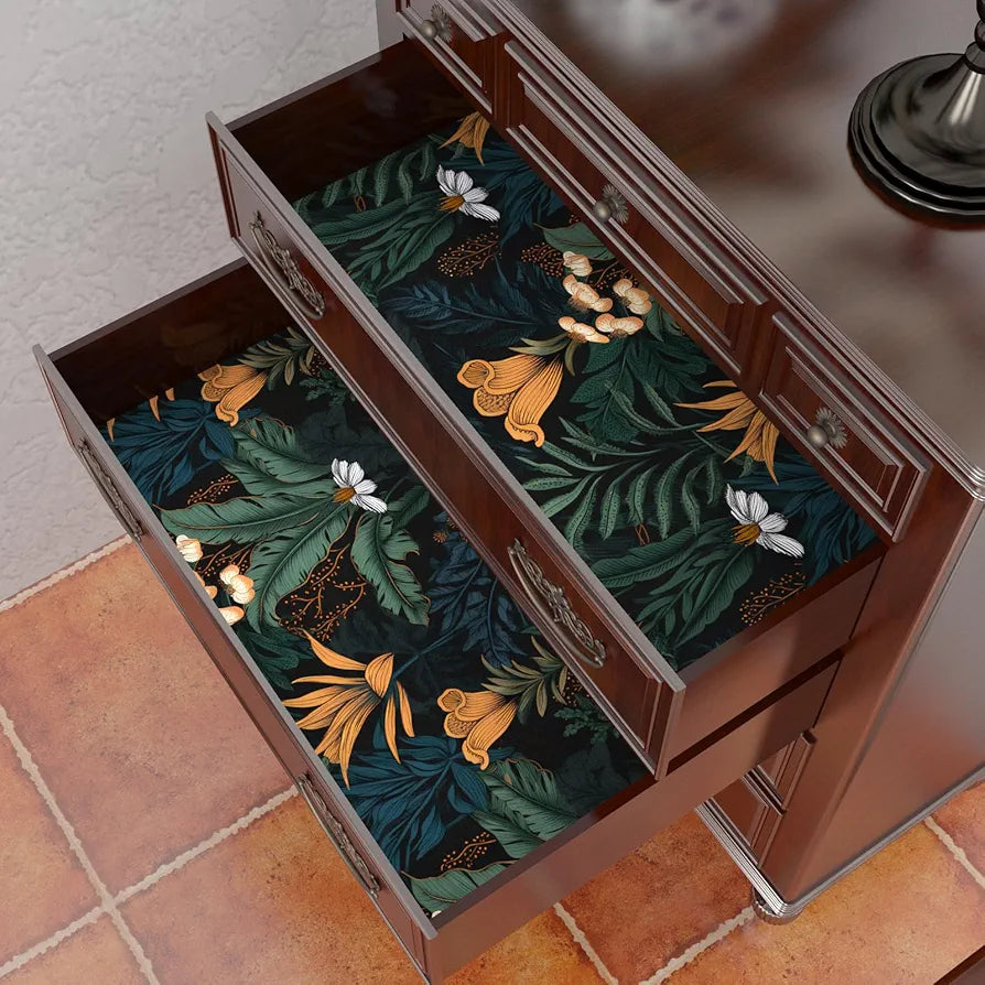 Boho Wallpaper Peel and Stick Dark Floral Contact Paper 17.5" x 118" Waterproof Self Adhesive Vintage Botanical Leaf Wall Paper for Bedroom Walls Cabinets Stairs