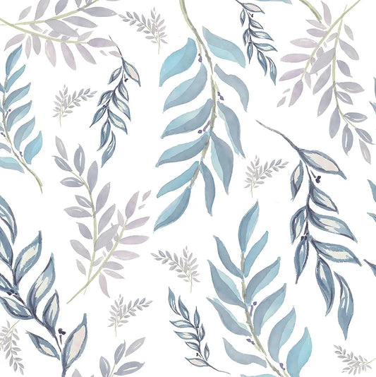 White Blue Leaf Wallpaper Peel and Stick, Botanical Leaves Contact Paper 17.5" x 118", Vintage Vinyl Wall Paper Self Adhesive Waterproof for Bedroom Cabinet Shelf Drawer Table Countertop Decor