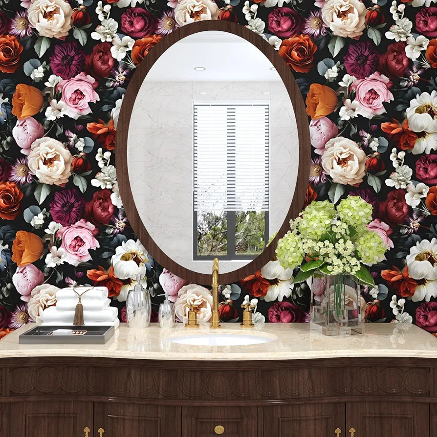 Floral Wallpaper Peel and Stick, Rose Flowers Contact Paper 17.5" x 118", Modern Wall Paper Self Adhesive Removable Waterproof for Room Walls Shelves Cabinet Drawer Table Decor