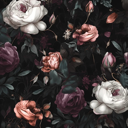 Dark Floral Peel and Stick Wallpaper, Vintage Floral Contact Paper, Waterproof Self Adhesive Boho Decor Black Rose Wall Paper for Bedroom Walls Bookcase Drawers 17.5in x 9.8ft