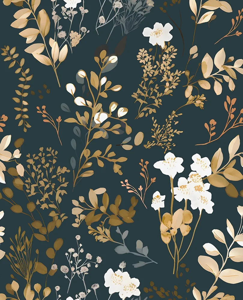 Floral Wallpaper Peel and Stick Boho Wallpaper Vintage Blue/Gold Leaf Contact Paper Waterproof Self Adhesive Modern Wall Paper for Cabinet Walls Kitchen 17.5in x118in