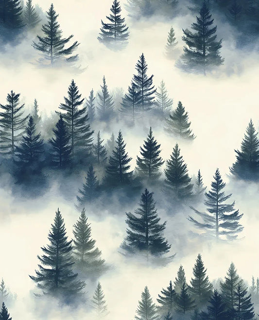 Blue Foggy Forest Wallpaper Peel and Stick Misty Woodland Tree Wall Mural Boho Wallpaper 17.5" x 118" Waterproof Self-Adhesive Modern Floral Wall Paper for Room Cabinet Kitchen Locker