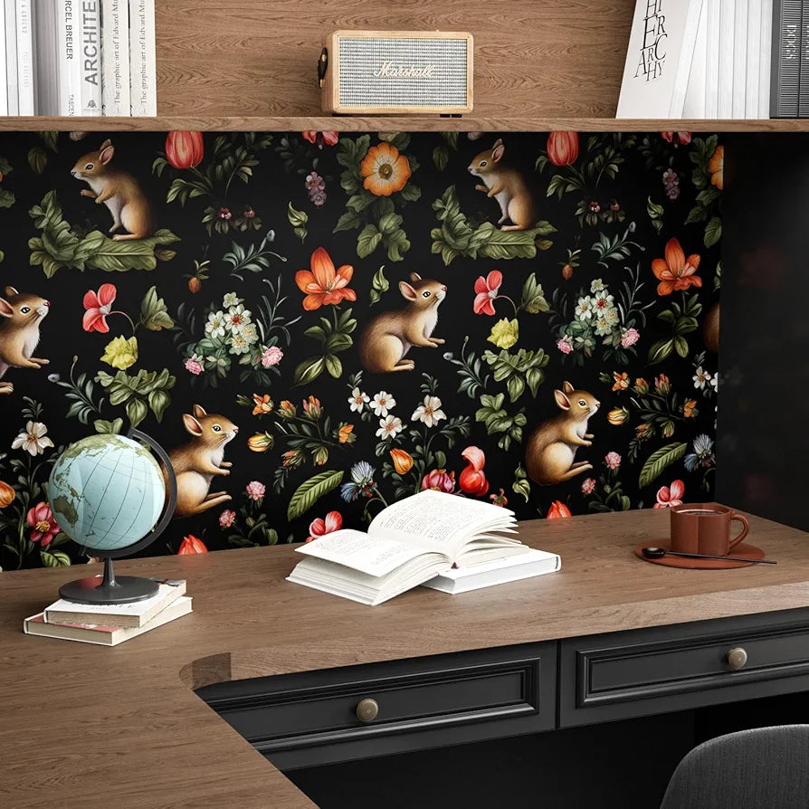 Squirrels Wallpaper Peel and Stick Forest Animals Wallpaper Fairytale Contact Paper for Kid’s Rooms Boho Self Adhesive Wall Mural for Cabinets Shelf Walls Decor 17.5in x 118in