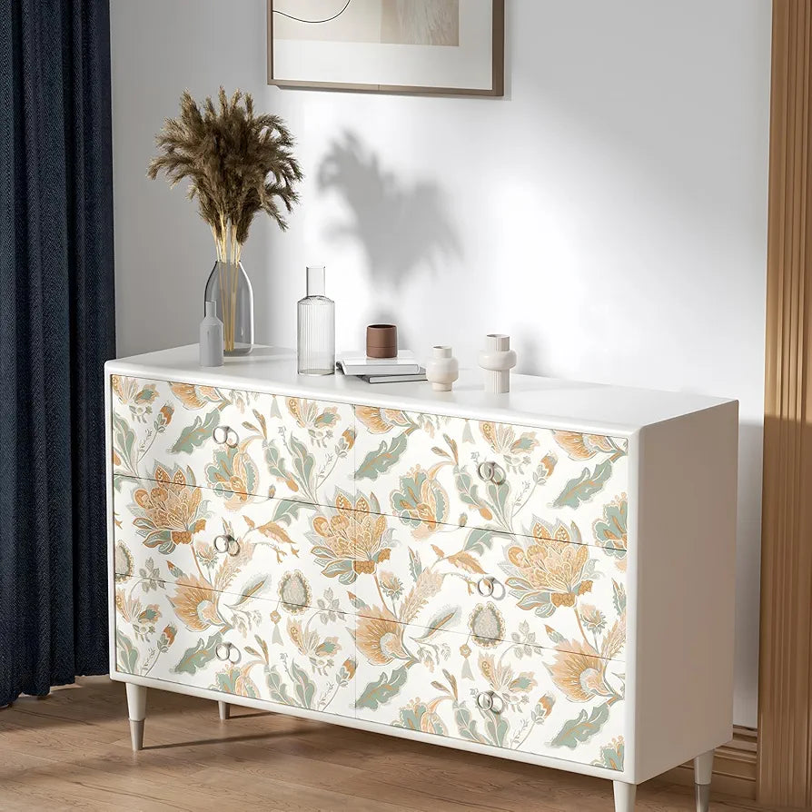 Boho Wallpaper Peel and Stick Modern Floral Contact Paper Vinyl Waterproof Self-Adhesive Botanical Vintage Wall Paper for Walls Mural Drawers Cabinet 17.5in x 118in