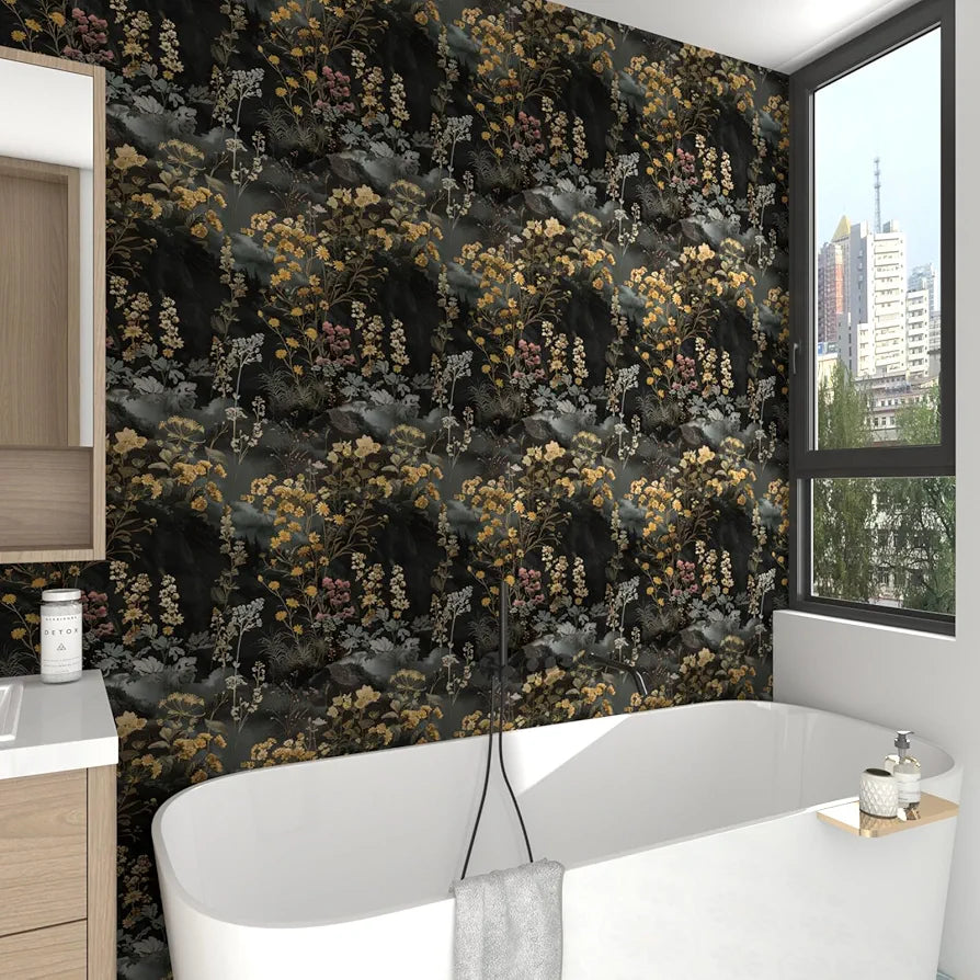 Foggy Floral Wallpaper Peel and Stick Boho Wallpaper 17.5in x118in Vintage Leaf Contact Paper Self-Adhesive Removable Modern Wall Paper for Bedroom Walls Kitchen Cabinet Stair