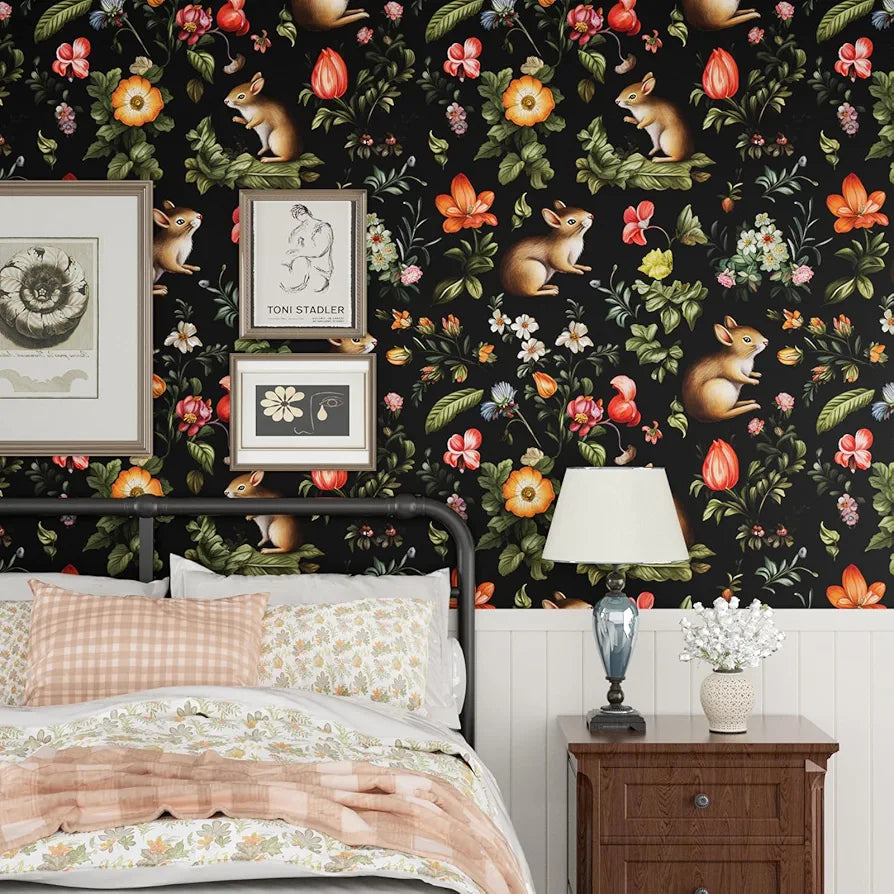 Squirrels Wallpaper Peel and Stick Forest Animals Wallpaper Fairytale Contact Paper for Kid’s Rooms Boho Self Adhesive Wall Mural for Cabinets Shelf Walls Decor 17.5in x 118in