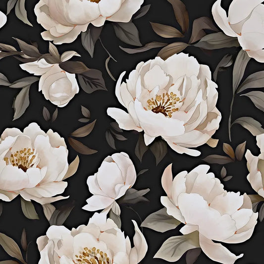 Floral Wallpaper Peel and Stick, Black/Beige Contact Paper Large Peony Flowers 17.5" x 118", Vintage Wall Paper Mural Self Adhesive Removable Waterproof for Room Bedroom Shelves Cabinet Drawer Table