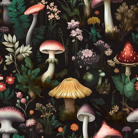 Mushroom Wallpaper Peel and Stick Boho Wallpaper 17.5in x 9.8ft Floral Contact Paper Vinyl Self Adhesive Waterproof Dark Floral Wall Paper for Bathroom Stairs Entryway Cabinet Kitchen