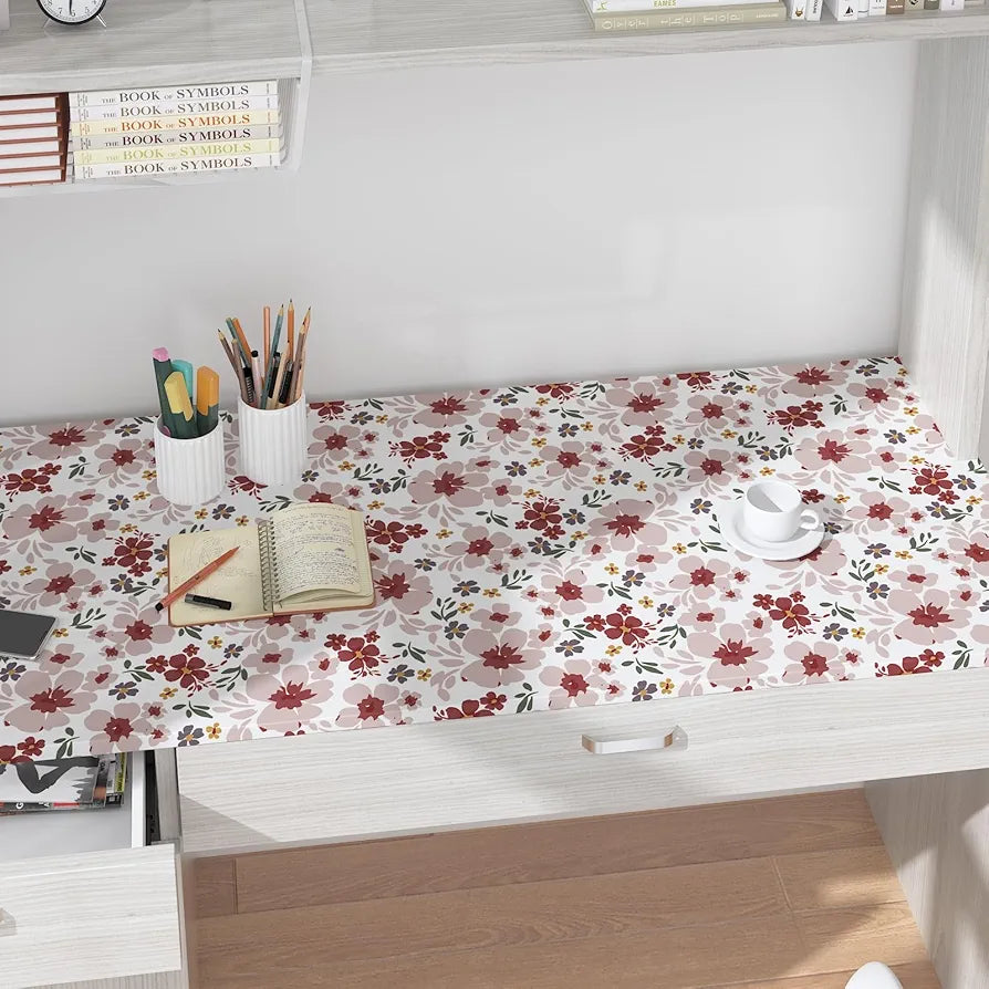 Floral Wallpaper Peel and Stick 17.5" x 118" Red Flower Contact Paper, Self-Adhesive Removable Wallpaper, Waterproof, Vinyl Shivering Wall Covering for Bedroom Cabinet Countertop Decor