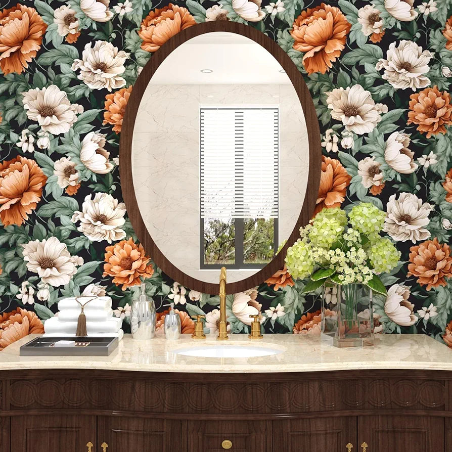 Floral Wallpaper Peel and Stick, Vintage Large Blooming Flowers Contact Paper 17.5" x 118", Retro Wall Paper Self Adhesive Removable Waterproof for Room Walls Shelves Cabinet Table 