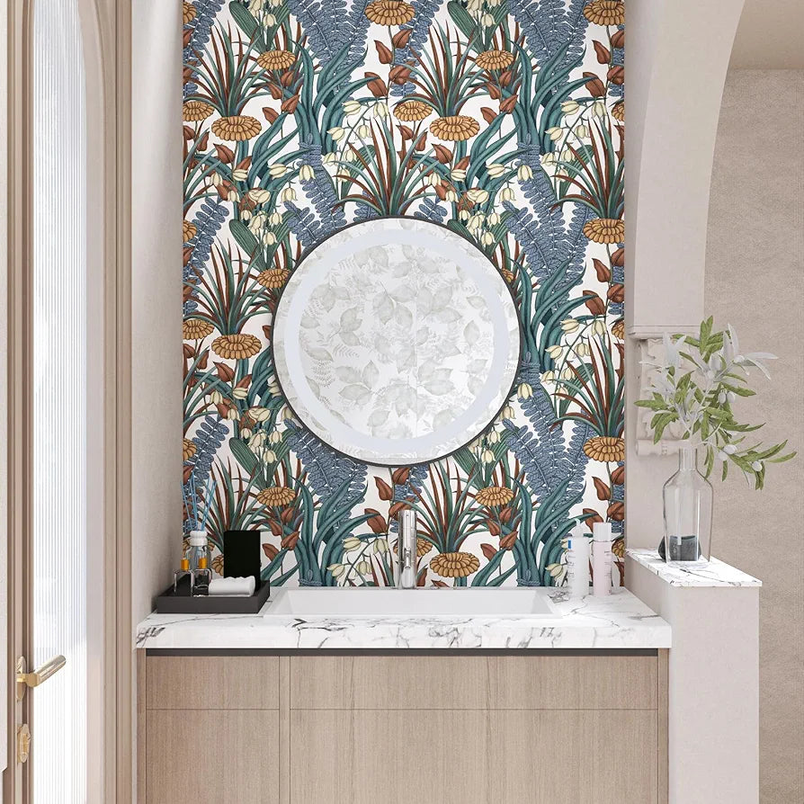 Boho Floral Peel and Stick Wallpaper, Vintage Botanical Contact Paper, Self Adhesive Wall Mural 17.5" x 118" Tropical Wall Paper Waterproof Removable for Bedroom Walls Cabinet 