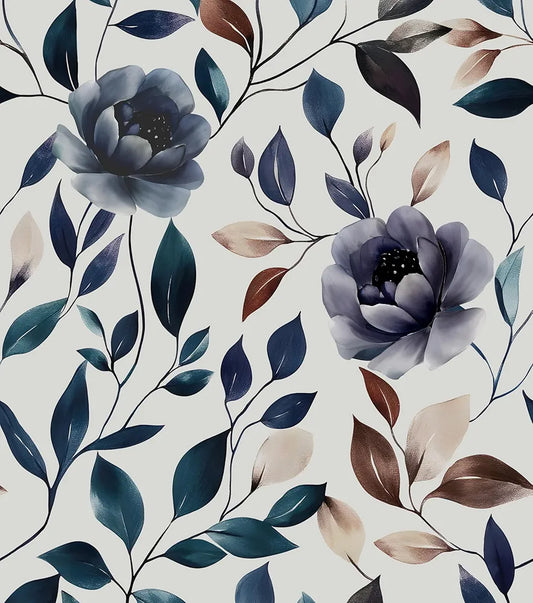 Blue Floral Wallpaper Peel and Stick, Vintage Navy Leaf Contact Paper 17.5" x 118", Retro Flower Botanical Wall Paper Self Adhesive Removable Waterproof for Bathroom Walls Shelves Cabinet Table Decor