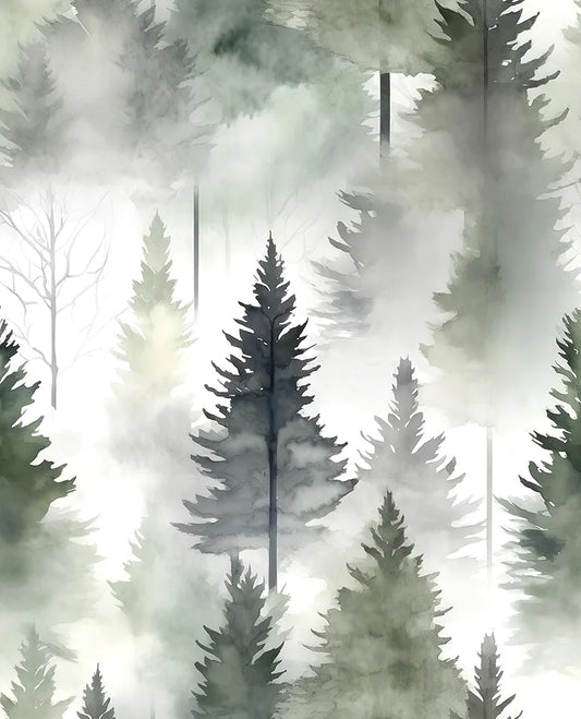Foggy Forest Wallpaper Peel and Stick Misty Woodland Wall Mural Green Tree Contact Paper Waterproof Self-Adhesive Modern Wall Paper for Bedroom Cabinet Drawer Decor 17.5in x118in