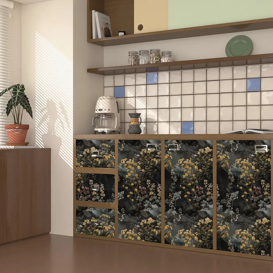 Foggy Floral Wallpaper Peel and Stick Boho Wallpaper 17.5in x118in Vintage Leaf Contact Paper Self-Adhesive Removable Modern Wall Paper for Bedroom Walls Kitchen Cabinet Stair