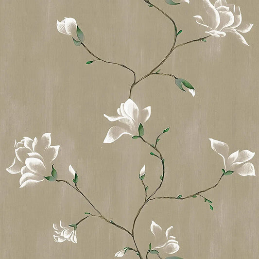 Floral Wallpaper Peel and Stick 17.5" x 118" Khaki Floral Contact Paper Vintage Self Adhesive Wallpaper Vinyl Waterproof Wall Paper for Bedroom Walls Cabinet Countertop Decor