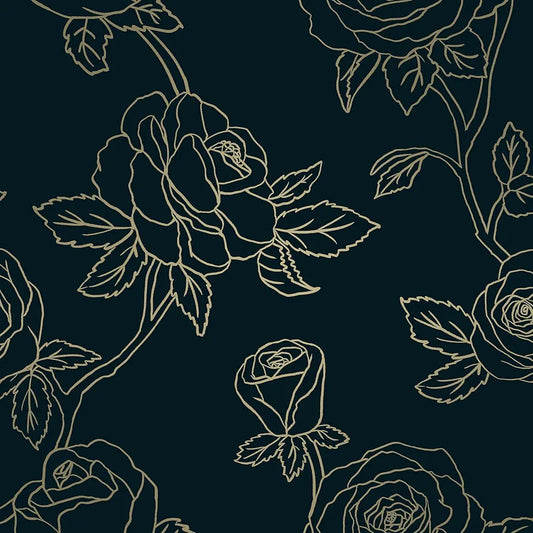 Modern Floral Wallpaper Peel and Stick Black Gold Rose Wallpaper 17.5in x 118in Contact Paper Vinyl Self Adhesive Waterproof Large Vintage Floral Wall Paper Mural for Drawer Bathroom Countertop
