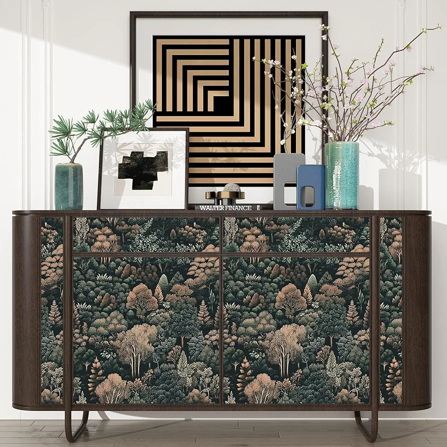 Dark Forest Wallpaper Peel and Stick Woodland Tree Mountains Wall Mural Boho Wallpaper 17.5"x118" Waterproof Self-Adhesive Removable Modern Floral Wall Paper for Cabinet Bathroom Walls Decor