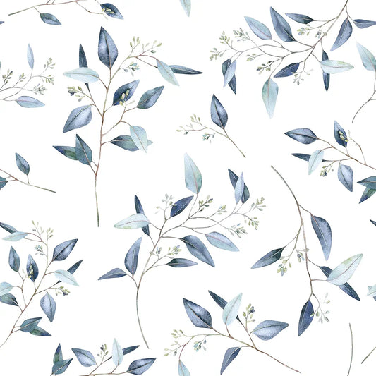 Blue Leaf Contact Paper 17.5In x 118In Boho Leaf Wallpaper Peel and Stick Vinyl Self Adhesive Waterproof Farmhouse Wallpaper Vintage Floral Wall Paper for Bedroom Countertop Drawers Decor