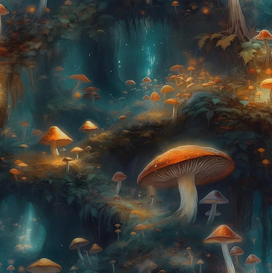 Wonderland Mushroom Wallpaper Peel and Stick, Bule/Orange Mystic Contact Paper, Botanical Boho Wall Paper Self Adhesive Waterproof Removable for Room Shelves Cabinet Drawer Table Decor 17.5" x 118"
