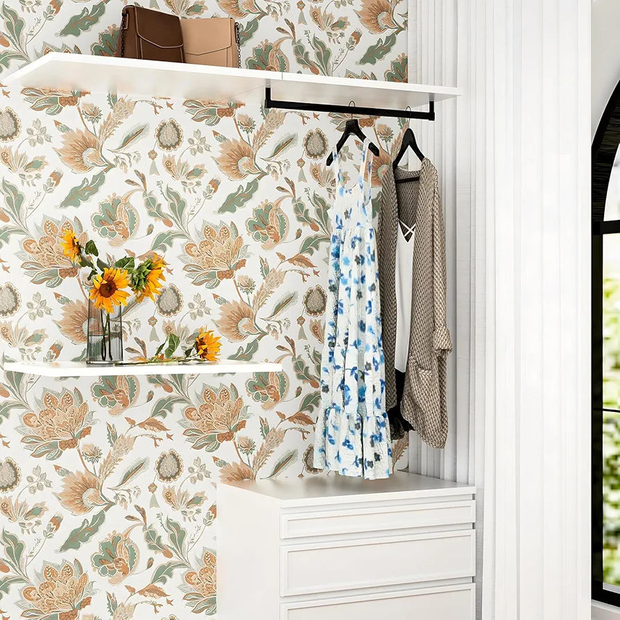 Boho Wallpaper Peel and Stick Modern Floral Contact Paper Vinyl Waterproof Self-Adhesive Botanical Vintage Wall Paper for Walls Mural Drawers Cabinet 17.5in x 118in