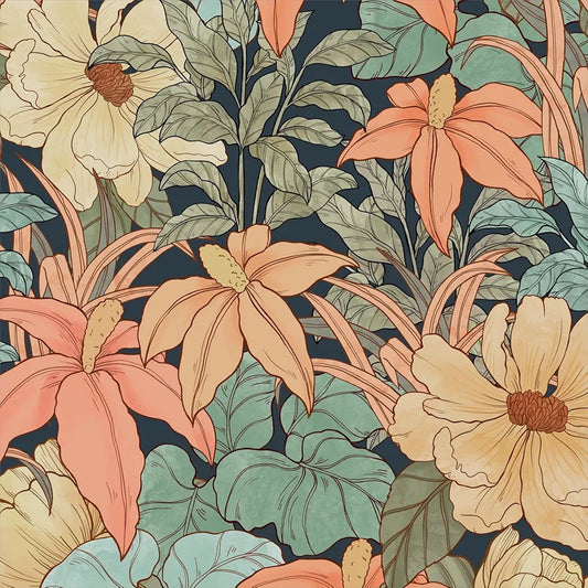 Floral Peel and Stick Wallpaper, Vintage Peony Daisy Wallpaper, Floral Contact Paper Self Adhesive Wall Mural 17.5"x118" Wall Decor for Bedroom Cabinet Countertop 
