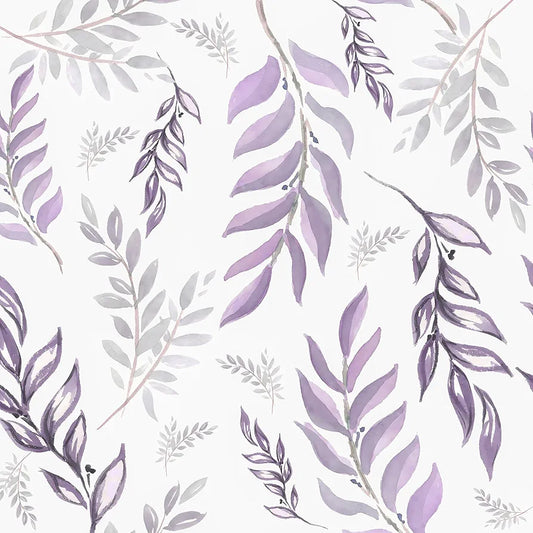 White Purple Leaf Wallpaper Peel and Stick, Botanical Leaves Contact Paper, Vintage Vinyl Wall Paper Self Adhesive Waterproof for Bedroom Cabinet Shelf Drawer Table Countertop Decor 17.5" x 118"