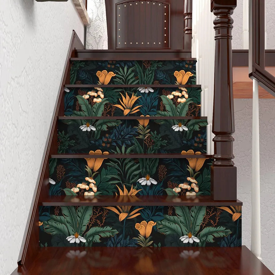 Boho Wallpaper Peel and Stick Dark Floral Contact Paper 17.5" x 118" Waterproof Self Adhesive Vintage Botanical Leaf Wall Paper for Bedroom Walls Cabinets Stairs