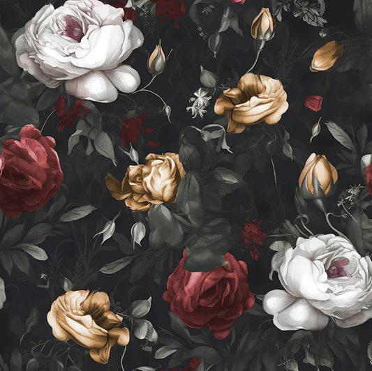 Floral Wallpaper Peel and Stick, Dark Black/Yellow/White Vintage Floral Contact Paper, Waterproof Self Adhesive Boho Rose Wall Paper for Bedroom Walls Table Bookcase Drawers Decor 17.5in x 118in