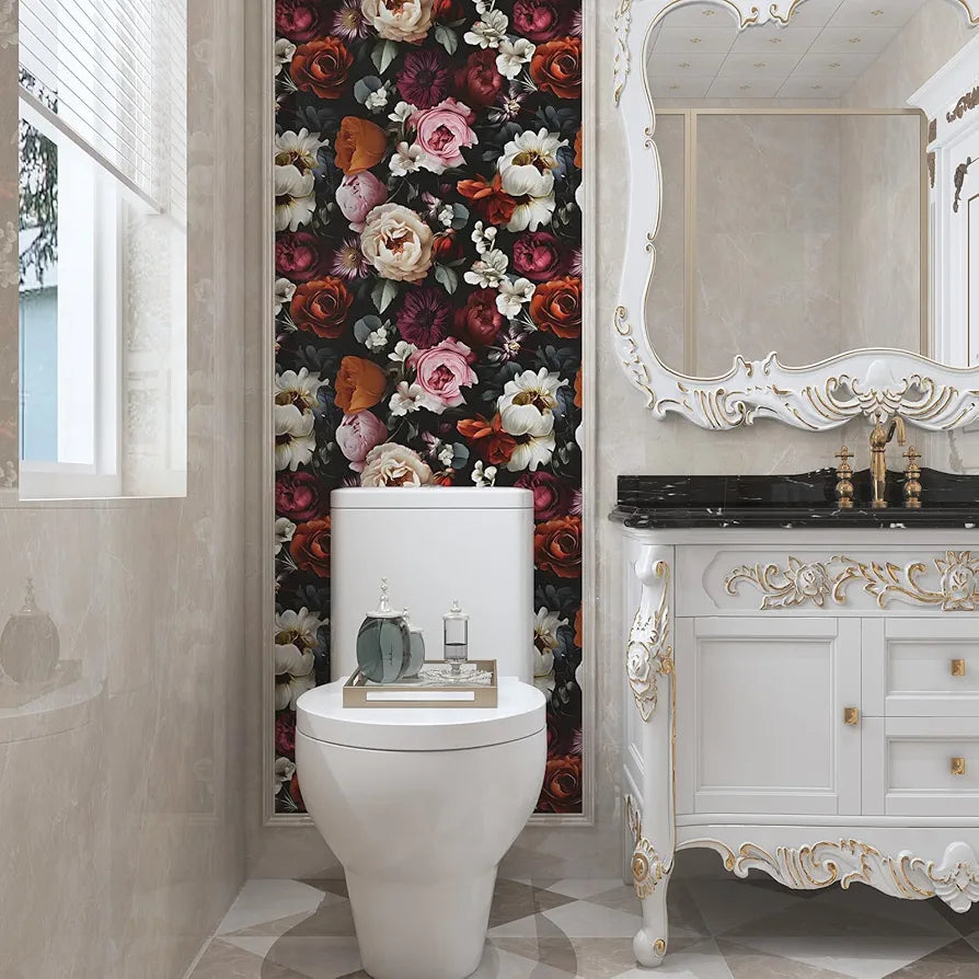 Floral Wallpaper Peel and Stick, Rose Flowers Contact Paper 17.5" x 118", Modern Wall Paper Self Adhesive Removable Waterproof for Room Walls Shelves Cabinet Drawer Table Decor