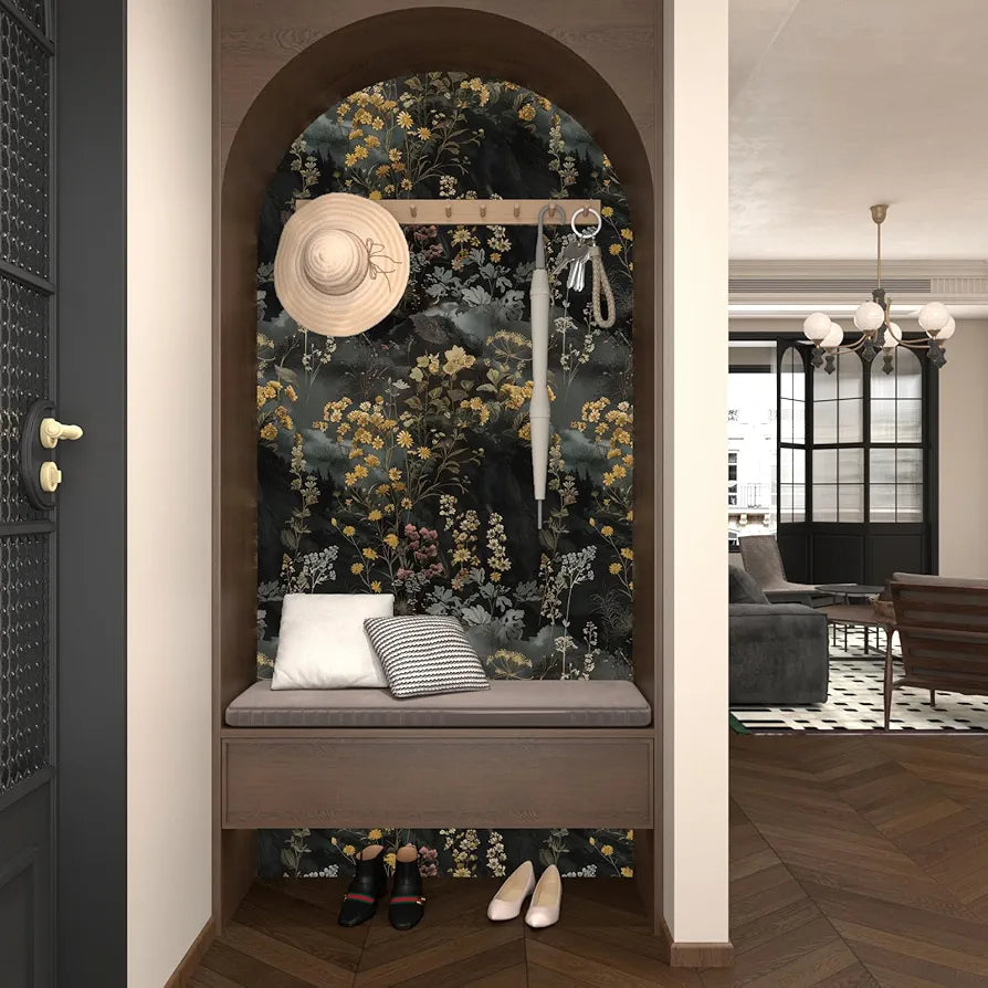 Foggy Floral Wallpaper Peel and Stick Boho Wallpaper 17.5in x118in Vintage Leaf Contact Paper Self-Adhesive Removable Modern Wall Paper for Bedroom Walls Kitchen Cabinet Stair