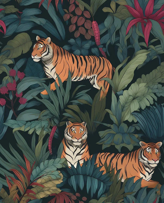 Tropical Tiger Wallpaper Peel and Stick Boho Wallpaper 17.5 x 118In Green Leaf Contact Paper Vinyl Removable Self-Adhesive Jungle Animal Vintage Floral Wall Paper for Drawer Bedroom Countertop