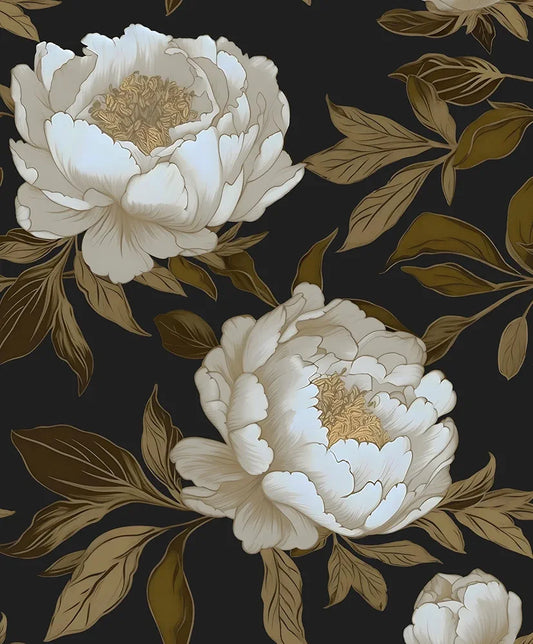 Peony Floral Wallpaper Peel and Stick Gold Leaf Contact Paper Modern Floral Wallpaper Self Adhesive Waterproof Boho Botanical Wall Paper for Room Shelves Cabinet Drawer Table Decor 17.5"x118"