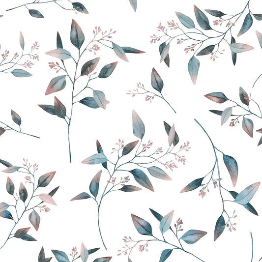 Vintage Leaf Wallpaper Peel and Stick Boho Wallpaper Blue/Pink Leaves Floral Contact Paper Vinyl Waterproof Self Adhesive Modern Leaf Wall Paper for Kitchen Cabinet Table Drawer 17in X 9.8ft