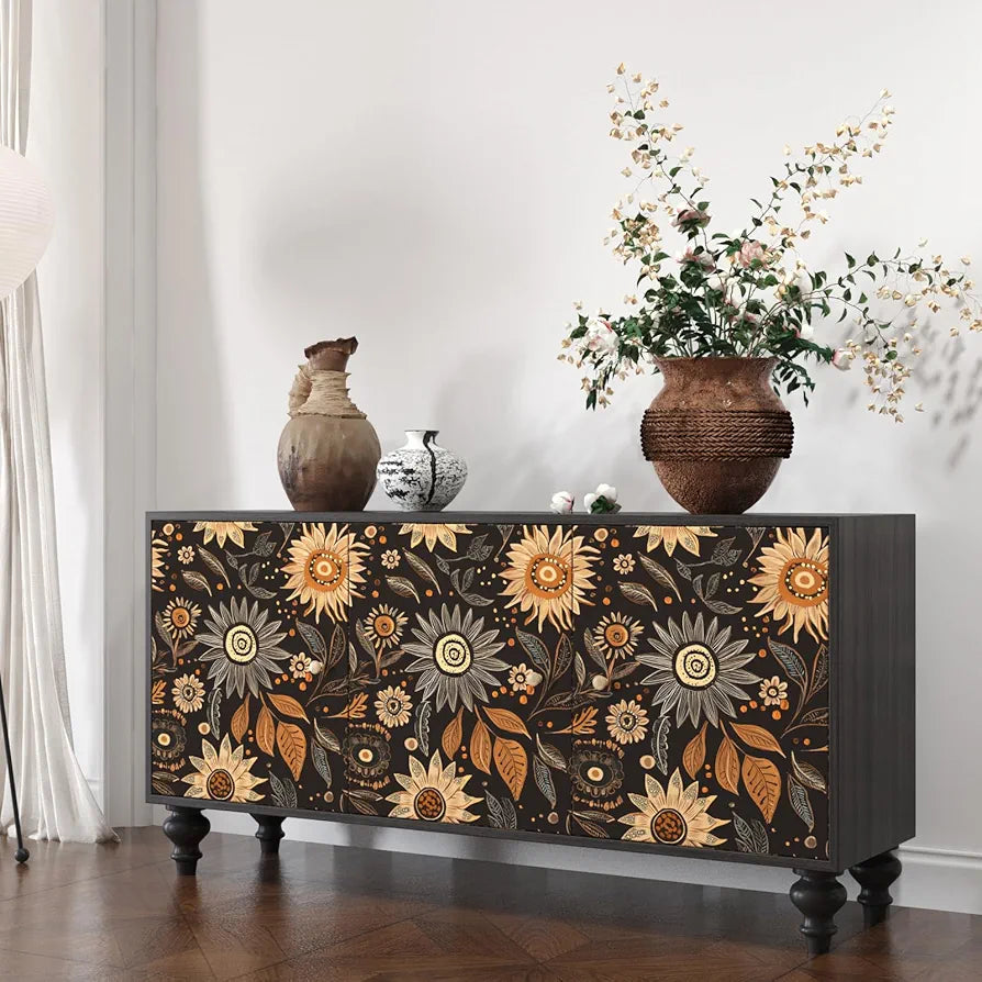 Dark Wallpaper Peel and Stick Boho Wallpaper for Bedroom Black Floral Contact Paper Waterproof Self Adhesive Vintage Wall Mural Walls Drawers Bookcase 17.5in x118in