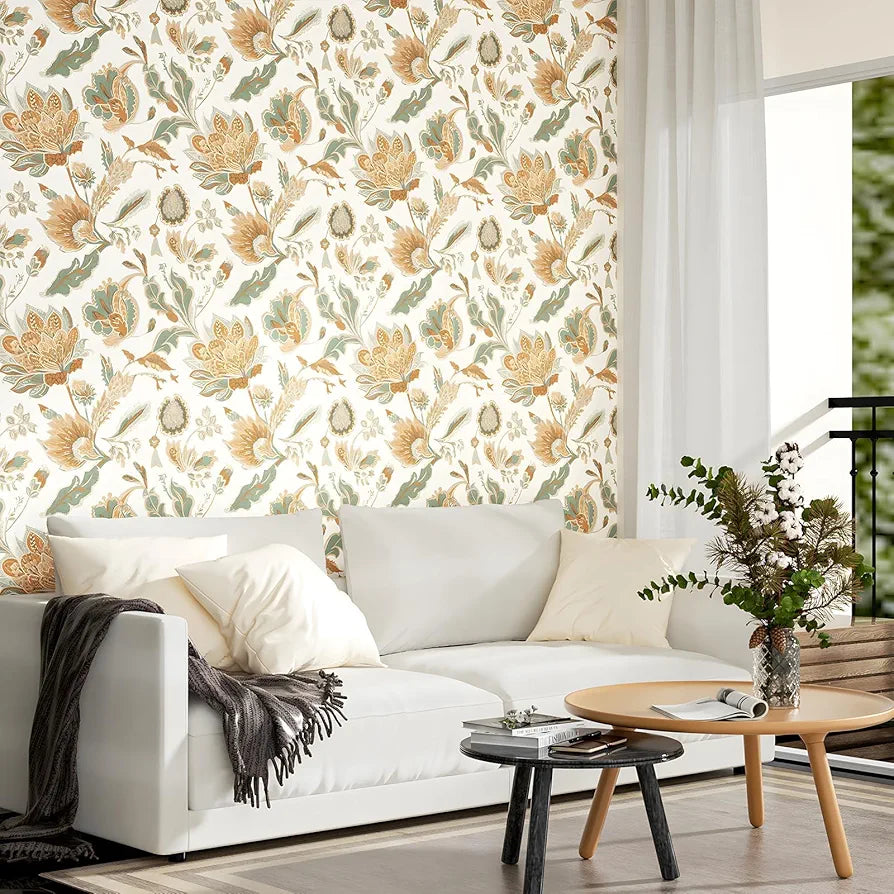 Boho Wallpaper Peel and Stick Modern Floral Contact Paper Vinyl Waterproof Self-Adhesive Botanical Vintage Wall Paper for Walls Mural Drawers Cabinet 17.5in x 118in