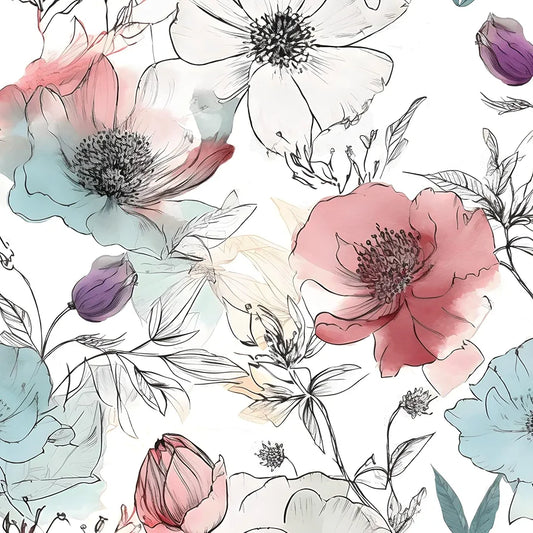 Floral Peel and Stick Wallpaper, Watercolor Flowers Contact Paper,Large Blooming Flower Botanical Wall Paper Self Adhesive Removable for Shelves Cabinet Table Decor 17.5" x 118"- White, Pink, Blue