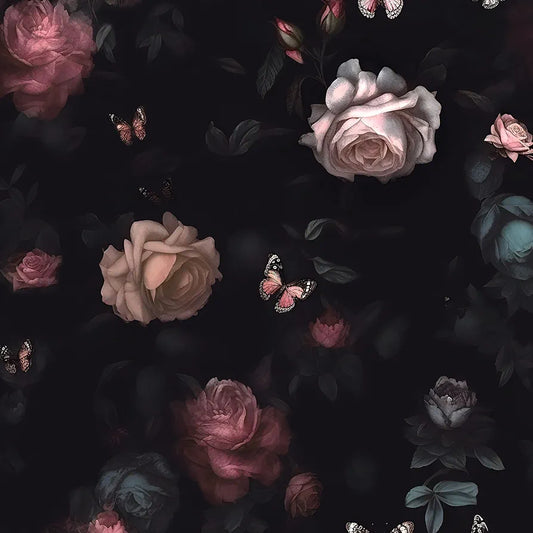Dark Pink Floral Wallpaper Peel and Stick Pink Rose Flowers Contact Paper Black Floral Wallpaper Boho Wall Paper Self Adhesive Waterproof Removable for Room Shelves Cabinet Drawer Table 17.5" x 118"