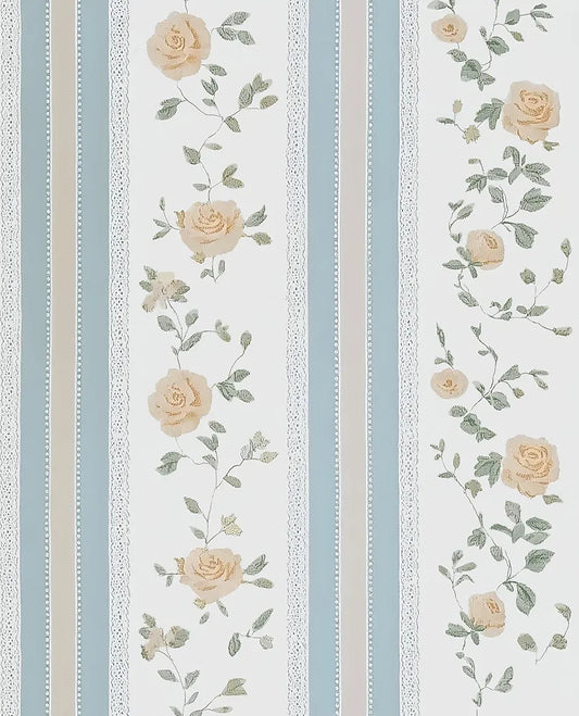 Vintage Floral Wallpaper Peel and Stick Boho Wallpaper 17.5in x118in Blue/Yellow Floral Wall Mural Waterproof Self Adhesive Modern Wall Paper for Bedroom Kitchen Cabinet Drawer Decor