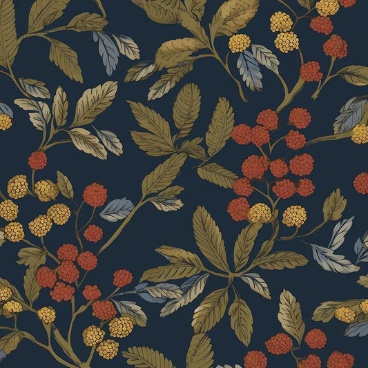 Vintage Wallpaper Peel and Stick, Floral Contact Paper 17.5" x 118", Blue/Orange/Brown Leaf Botanical Boho Wall Paper Self Adhesive Waterproof Removable for Room Shelves Cabinet Drawer Table Decor