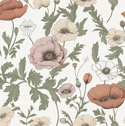Beige Floral Wallpaper Peel and Stick, Muted Pink Red Flowers Contact Paper, Vintage Botanical Wall Paper Self Adhesive Waterproof Removable for Room Shelves Cabinet Drawer Table Decor 17.5" x 118"