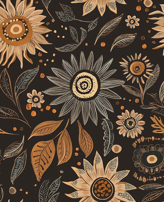 Dark Wallpaper Peel and Stick Boho Wallpaper for Bedroom Black Floral Contact Paper Waterproof Self Adhesive Vintage Wall Mural Walls Drawers Bookcase 17.5in x118in