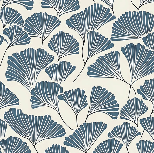 Blue Gingkgo Leaf Wallpaper Peel and Stick, Vintage Floral Contact Paper 17.5" x 118", Botanical Wall Paper Removable Self Adhesive Waterproof for Room Shelves Cabinet Drawer Table Decor