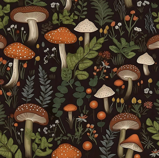 Mushroom Wallpaper Peel and Stick, Dark Boho Contact Paper 17.5" x 118", Vintage Floral Wall Paper Self Adhesive Removable Waterproof for Room Shelves Cabinet Drawer Table 