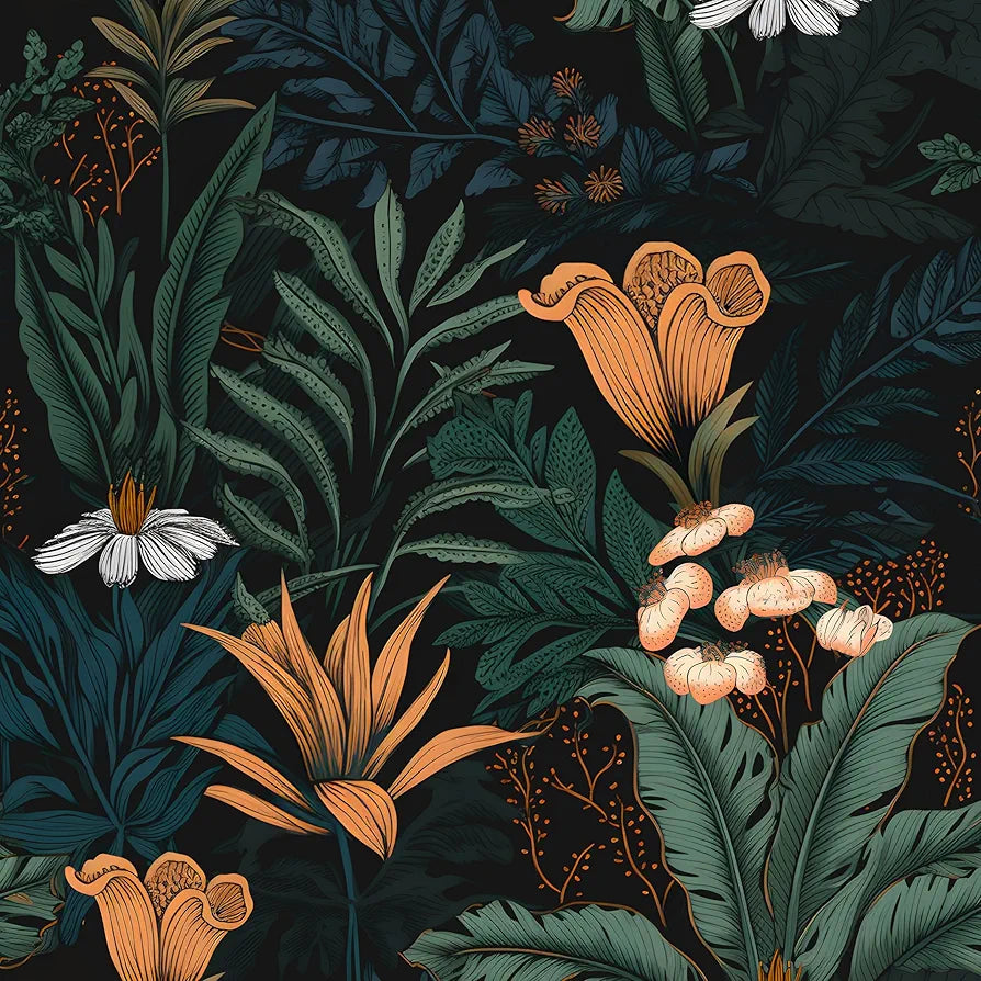 Boho Wallpaper Peel and Stick Dark Floral Contact Paper 17.5" x 118" Waterproof Self Adhesive Vintage Botanical Leaf Wall Paper for Bedroom Walls Cabinets Stairs