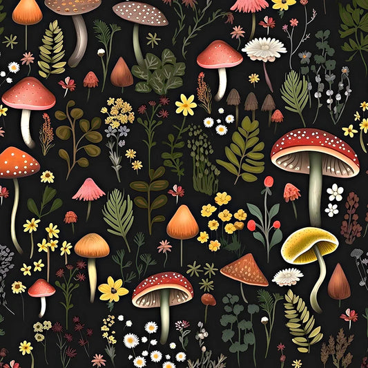 Mushroom Wallpaper Peel and Stick, Dark Boho Contact Paper 17.5" x 118", Vintage Floral Wall Mural Self Adhesive Removable Waterproof for Room Shelves Cabinet Drawer Table Decor 