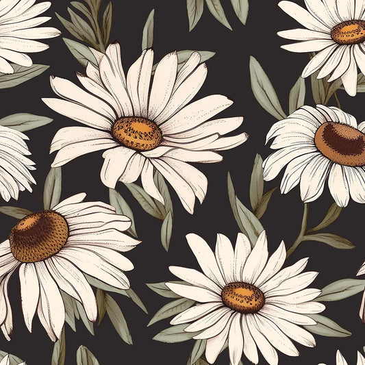 Boho Wallpaper Peel and Stick Dark Floral Contact Paper 17.5in x 118in Vinyl Waterproof Self-Adhesive Vintage Botanical Large Daisy Wall Paper for Bedroom Walls Countertop Decor
