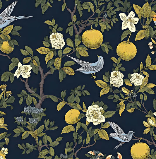 Birds Wallpaper Peel and Stick, Floral Contact Paper, Trees Friuts Flowers Wall Mural Removable Self Adhesive Waterproof for Room Shelves Cabinet Drawer Table 17.5" x 118"